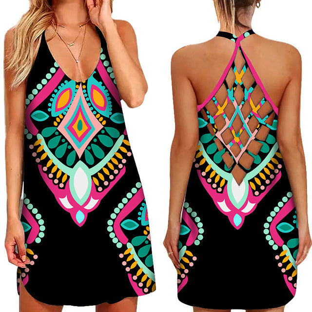 jinran Fun Geometric Graphic Mini Dresses for Women&#39;s Clothing 2022 Summer Casual Loose Sexy Sleeveless O-Neck Beach Sundress Ladies