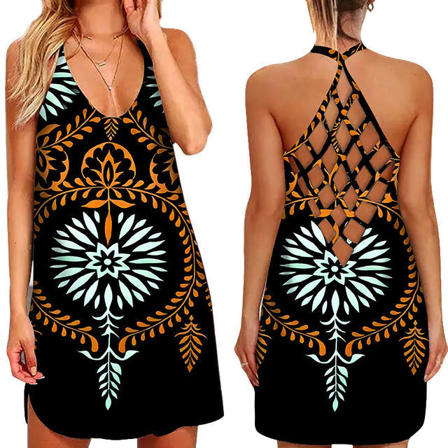 jinran Fun Geometric Graphic Mini Dresses for Women&#39;s Clothing 2022 Summer Casual Loose Sexy Sleeveless O-Neck Beach Sundress Ladies