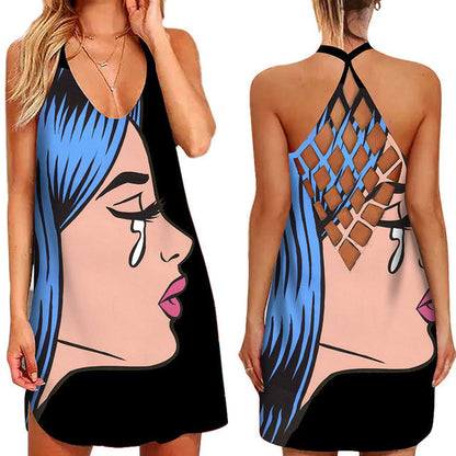 jinran Fun Geometric Graphic Mini Dresses for Women&#39;s Clothing 2022 Summer Casual Loose Sexy Sleeveless O-Neck Beach Sundress Ladies