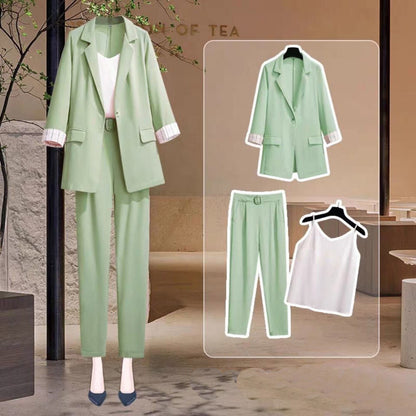 jinran 2022 spring new Korean elegant women&#39;s suit female blazer leisure pants Tweed suit jacket three piece jacket pants set