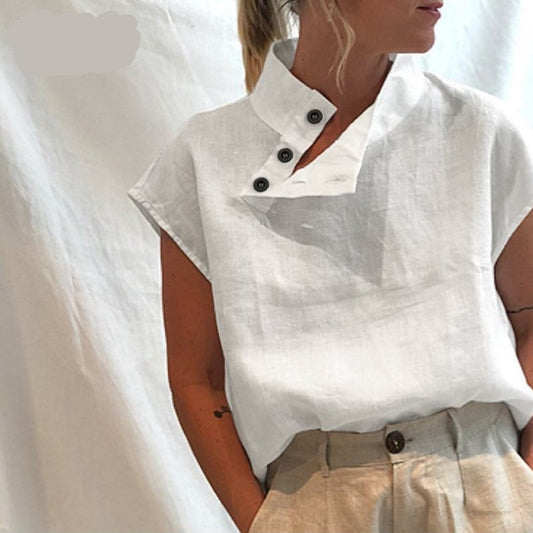 jinran 2022 Fashion Cotton Women&#39;s Blouse Plus Size New Summer Short Sleeve Women Shirt Loose White Female Clothing Tops Blusas 18898