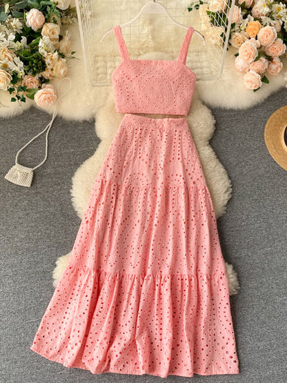 jinran Women&#39;s Holiday Style Suit Sets 2022 Summer New Short High Waist Camisole Wild Long Skirt Fashionable Two-piece Skirts ML1037
