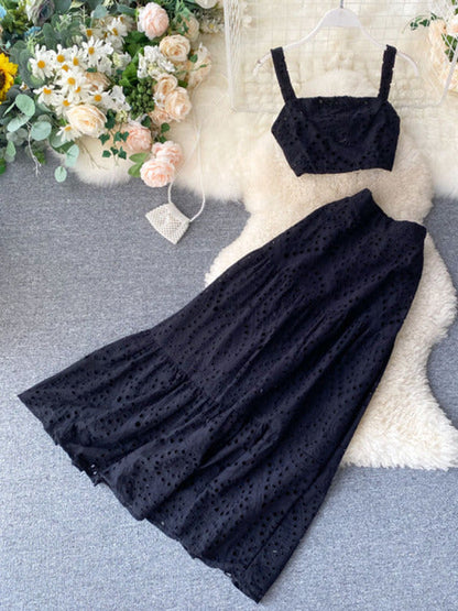 jinran Women&#39;s Holiday Style Suit Sets 2022 Summer New Short High Waist Camisole Wild Long Skirt Fashionable Two-piece Skirts ML1037