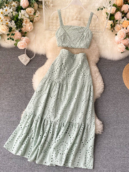 jinran Women&#39;s Holiday Style Suit Sets 2022 Summer New Short High Waist Camisole Wild Long Skirt Fashionable Two-piece Skirts ML1037