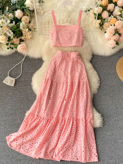 jinran Women&#39;s Holiday Style Suit Sets 2022 Summer New Short High Waist Camisole Wild Long Skirt Fashionable Two-piece Skirts ML1037