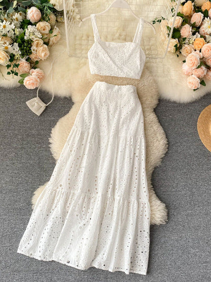 jinran Women&#39;s Holiday Style Suit Sets 2022 Summer New Short High Waist Camisole Wild Long Skirt Fashionable Two-piece Skirts ML1037