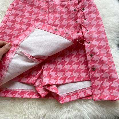 jinran New Summer Fashion Houndstooth Denim Two Piece Set Women Short Jeans Jacket Crop Top + Mini Skirts Sets Streetwear 2 Piece Sets