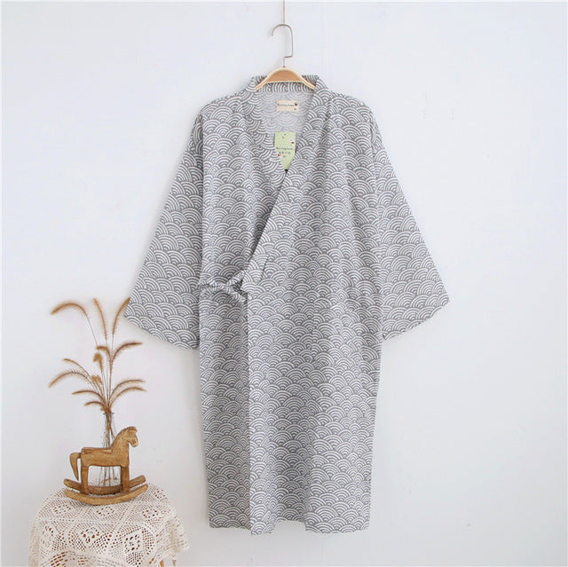 jinran New Men&#39;s 100% Cotton Gauze Cotton Robe Loose Thin Yukata Japanese Kimono Pajamas Men&#39;s Hooded Robe V-Neck Pajamas Bathrobe