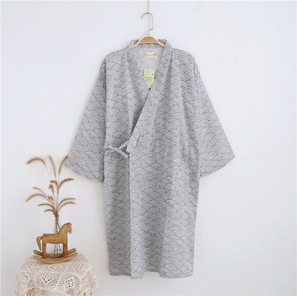 jinran New Men&#39;s 100% Cotton Gauze Cotton Robe Loose Thin Yukata Japanese Kimono Pajamas Men&#39;s Hooded Robe V-Neck Pajamas Bathrobe