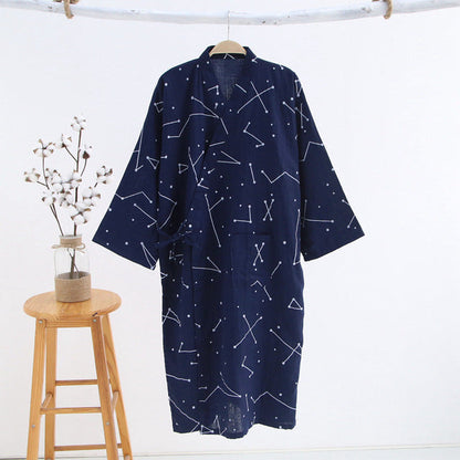 jinran New Men&#39;s 100% Cotton Gauze Cotton Robe Loose Thin Yukata Japanese Kimono Pajamas Men&#39;s Hooded Robe V-Neck Pajamas Bathrobe