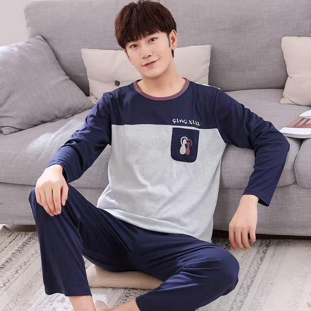 jinran New Spring Men Pajamas Long Sleeve Male Pajama Set Men Pure Full Cotton Pajamas For Men Sleepwear Suit homewear 4XL