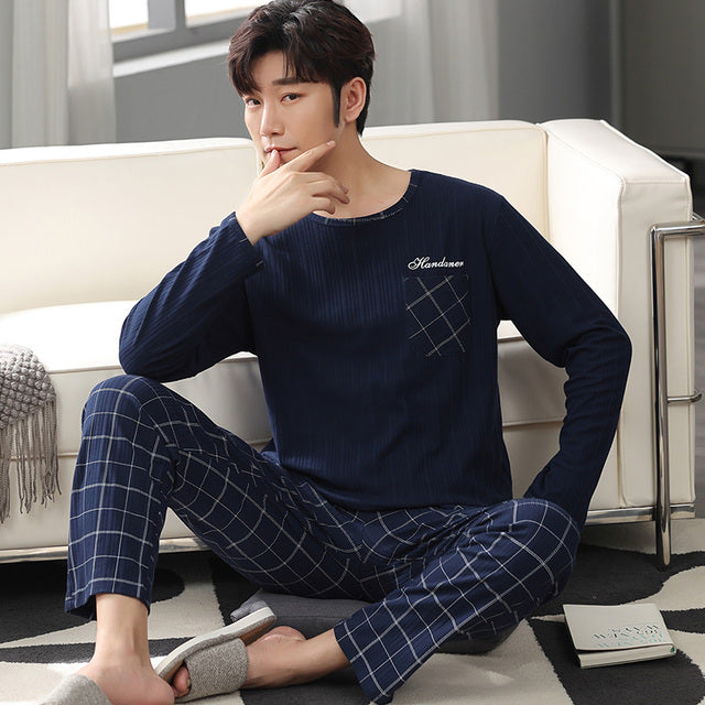 jinran New Spring Men Pajamas Long Sleeve Male Pajama Set Men Pure Full Cotton Pajamas For Men Sleepwear Suit homewear 4XL