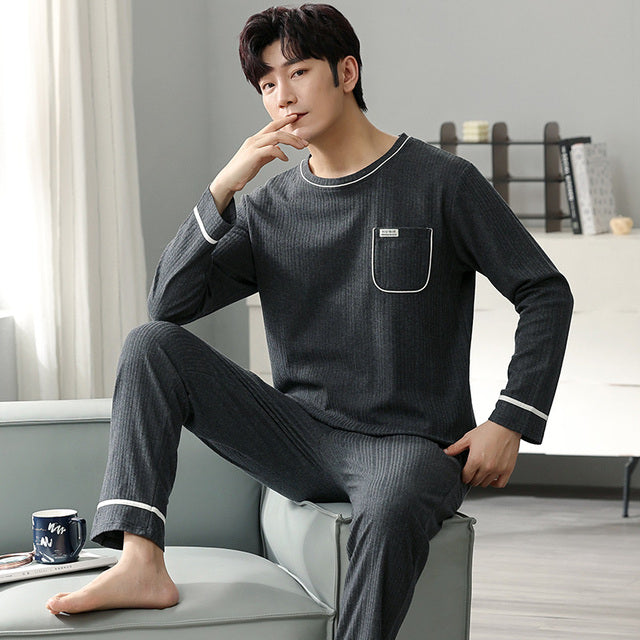 jinran New Spring Men Pajamas Long Sleeve Male Pajama Set Men Pure Full Cotton Pajamas For Men Sleepwear Suit homewear 4XL