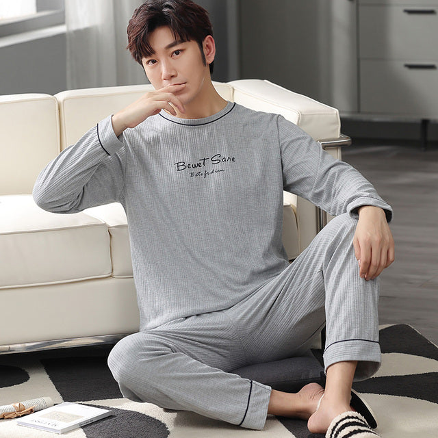 jinran New Spring Men Pajamas Long Sleeve Male Pajama Set Men Pure Full Cotton Pajamas For Men Sleepwear Suit homewear 4XL