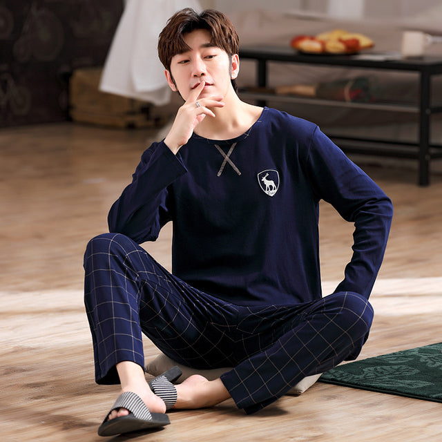 jinran New Spring Men Pajamas Long Sleeve Male Pajama Set Men Pure Full Cotton Pajamas For Men Sleepwear Suit homewear 4XL