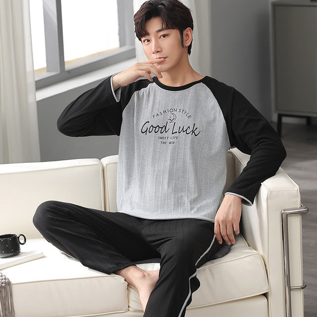 jinran New Spring Men Pajamas Long Sleeve Male Pajama Set Men Pure Full Cotton Pajamas For Men Sleepwear Suit homewear 4XL