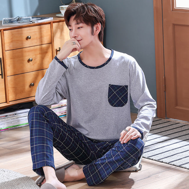 jinran New Spring Men Pajamas Long Sleeve Male Pajama Set Men Pure Full Cotton Pajamas For Men Sleepwear Suit homewear 4XL