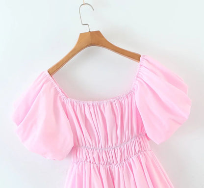 jinran Off Shoulder Lantern Sleeve Pink Summer Beach Dress Women&#39;s A-line Holiday Dropshipping Dress Mini Sundress Vestido 2022