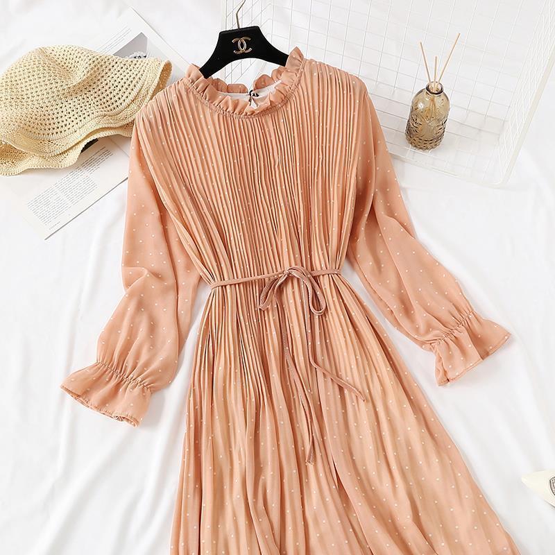 jinran new2022 women&#39;s casual chiffon dress  hot springsummer sleeve lotus leaf collar dress