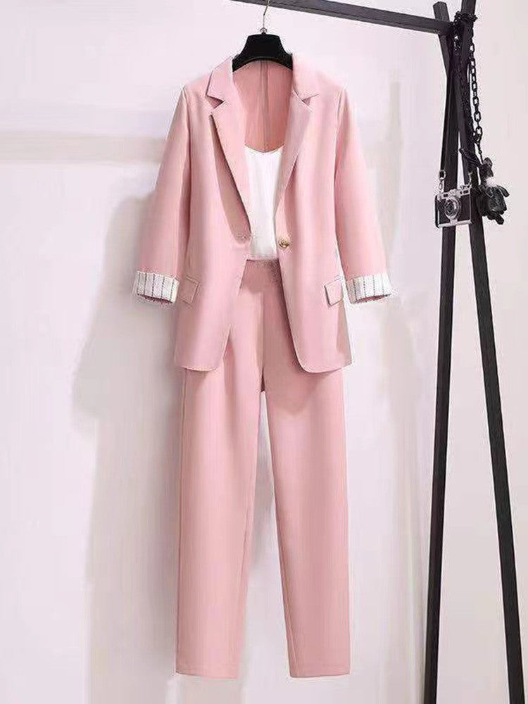 jinran 2022 spring new Korean elegant women&#39;s suit female blazer leisure pants Tweed suit jacket three piece jacket pants set