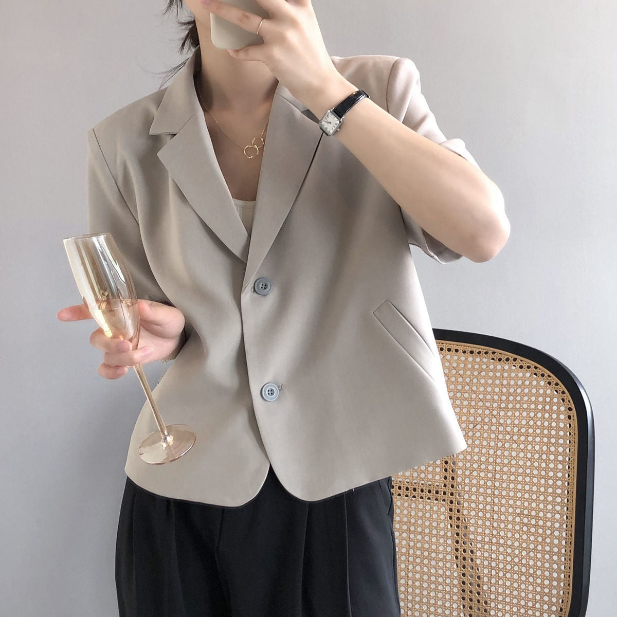 jinran Blazers Women S-4XL Solid Office Lady Chic Summer Fashion Single Breasted Casual Popular Crops Basic Ulzzang Notched Outwear New