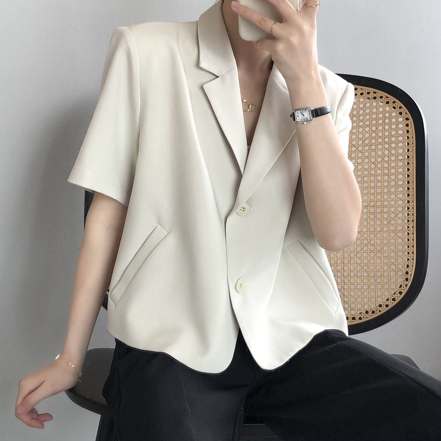 jinran Blazers Women S-4XL Solid Office Lady Chic Summer Fashion Single Breasted Casual Popular Crops Basic Ulzzang Notched Outwear New