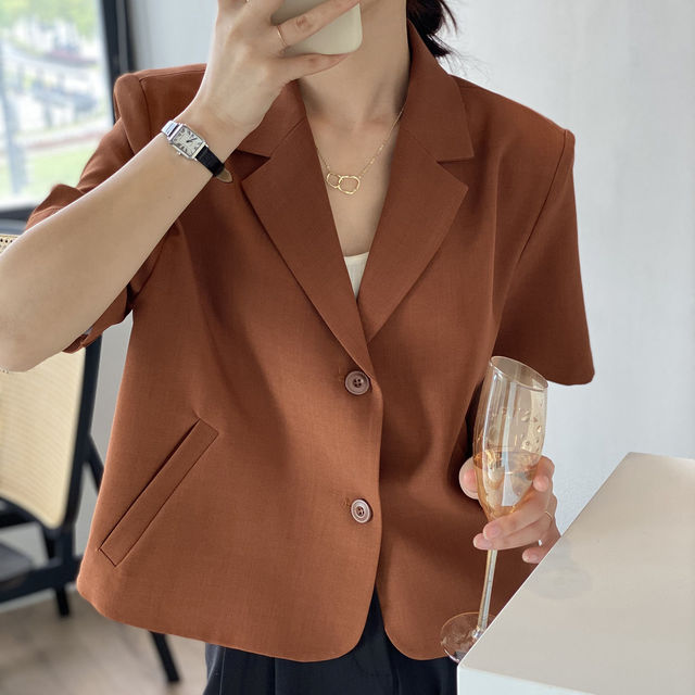 jinran Blazers Women S-4XL Solid Office Lady Chic Summer Fashion Single Breasted Casual Popular Crops Basic Ulzzang Notched Outwear New