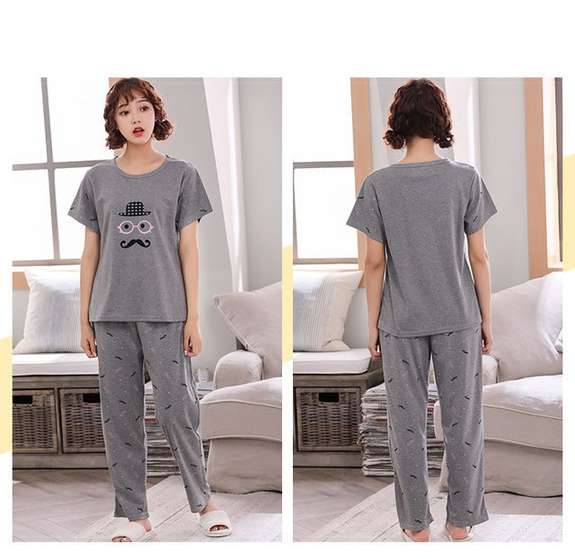 jinran New Sleepwear Couple Men and Women Matching Home Suits Cotton Pjs Chic Chinese Word Prints Leisure Nightwear Pajamas for Summer