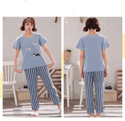 jinran New Sleepwear Couple Men and Women Matching Home Suits Cotton Pjs Chic Chinese Word Prints Leisure Nightwear Pajamas for Summer