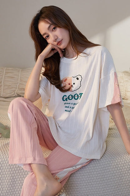 jinran New Sleepwear Couple Men and Women Matching Home Suits Cotton Pjs Chic Chinese Word Prints Leisure Nightwear Pajamas for Summer