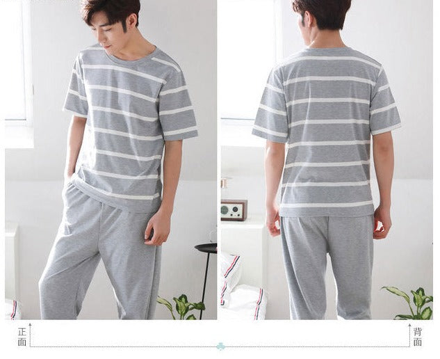 jinran New Sleepwear Couple Men and Women Matching Home Suits Cotton Pjs Chic Chinese Word Prints Leisure Nightwear Pajamas for Summer