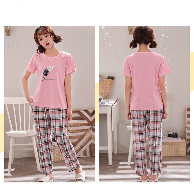 jinran New Sleepwear Couple Men and Women Matching Home Suits Cotton Pjs Chic Chinese Word Prints Leisure Nightwear Pajamas for Summer