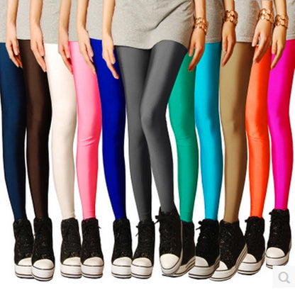 jinran New Spring Autume Solid Candy Neon Leggings for Women High Stretched Female Sexy Legging Pants Girl Clothing Leggins Spring